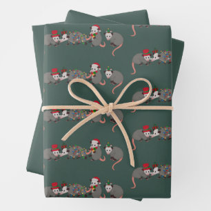 Feuille De Papier Cadeau Opossum Noël Animaux Sauvages Mignons Xmas Drôle