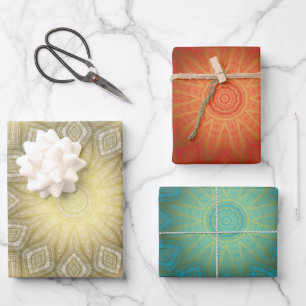 Feuille De Papier Cadeau Or avec Kaleidoscope Bleu Blanc ou Rouge