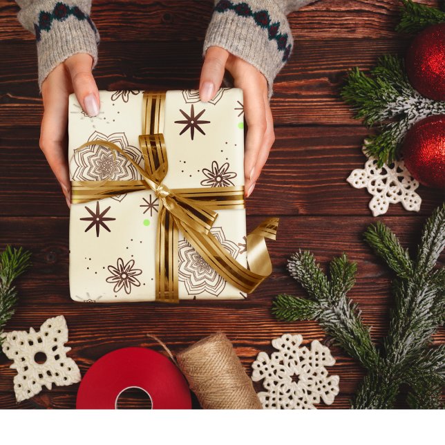 Feuille De Papier Cadeau Or ivoire (Ivory gold flowers and stars wrap)