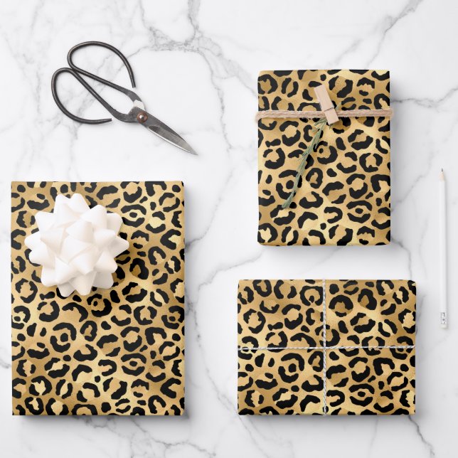 Feuille De Papier Cadeau Or Léopard Imprimé Guépard Impression Animale Tren (Recto)