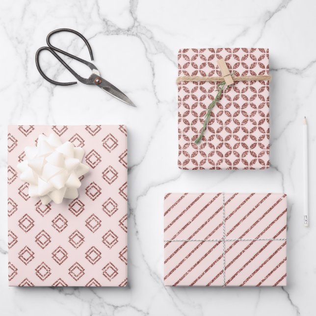 Feuille De Papier Cadeau Or Rose Radieux (Recto)