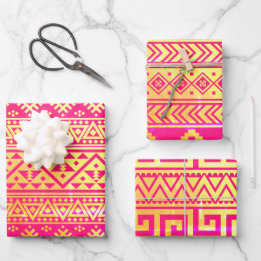 Feuille De Papier Cadeau Or tribal géométrique rose