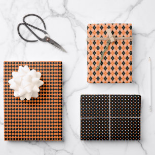 Feuille De Papier Cadeau Orange Black Dots Carré Design Parfait Halloween