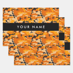 Feuille De Papier Cadeau Orange Camouflage Votre nom Personnalisez