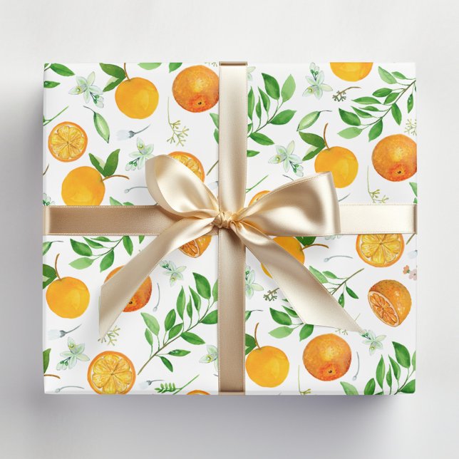 Feuille De Papier Cadeau Orange Citrus été Floral Motif botanique (In situ)