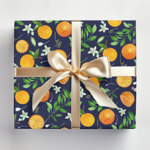 Feuille De Papier Cadeau Orange Citrus été Floral Motif botanique