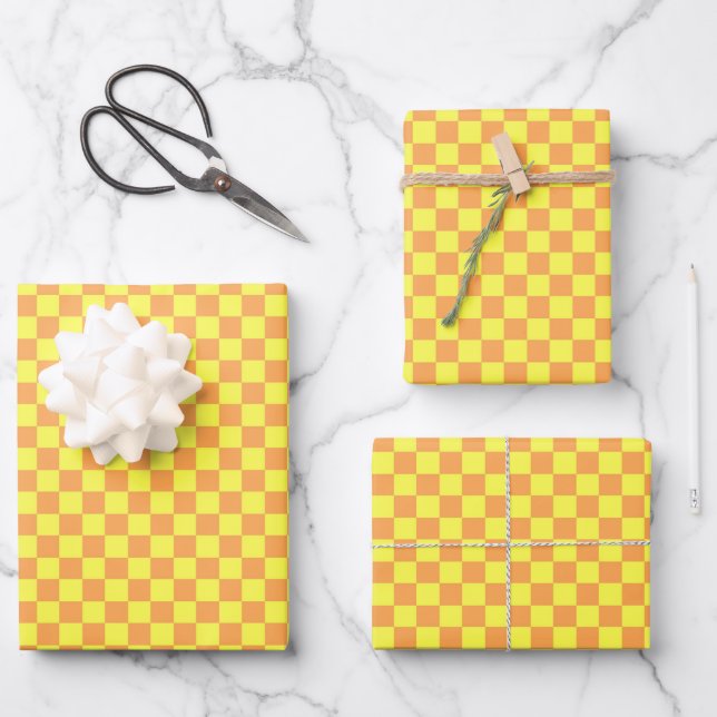 Feuille De Papier Cadeau Orange Classique, Plaid Jaune (Recto)