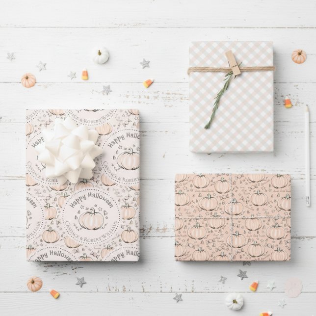 Feuille De Papier Cadeau Orange & Crème Petit Citrouille Bébé Halloween (Cute Little Pumpkin Happy Halloween / Fall Baby Shower Gift Wrap. Orange Pumpkins Pattern, Gingham)