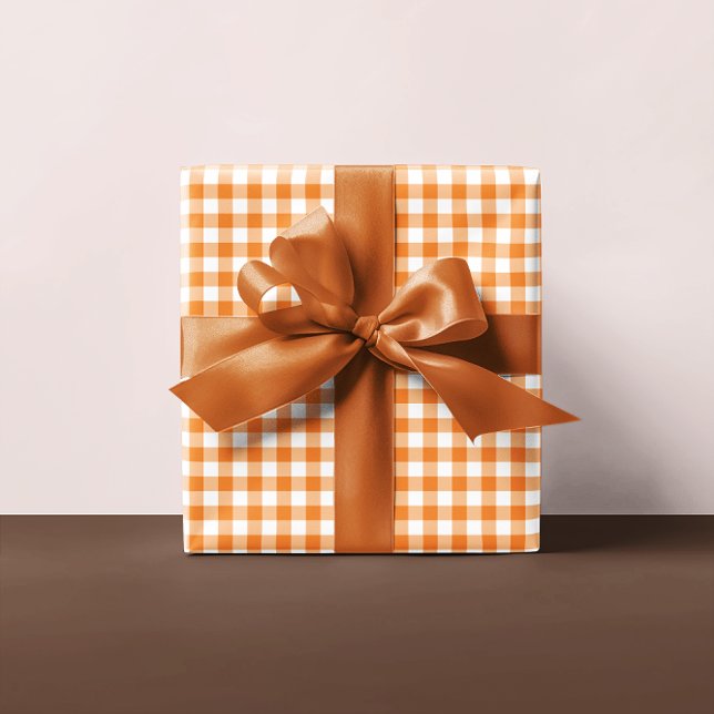 Feuille De Papier Cadeau Orange En vichy Plaid Multi (Orange and White Gingham - Country Farmhouse Theme)