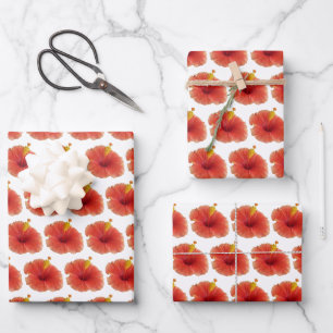Feuille De Papier Cadeau Orange Hibiscus Fleur Tropical Floral