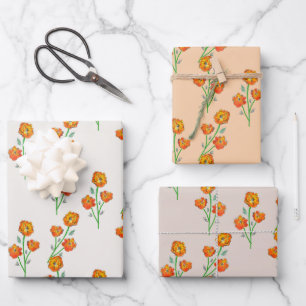 Feuille De Papier Cadeau Orange Marigolds Botanique Florale Illustrée À La 