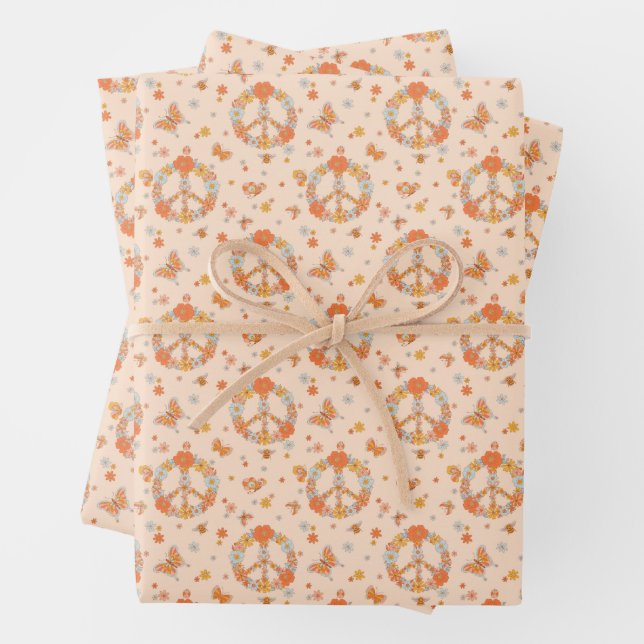 Feuille De Papier Cadeau Orange Peace Floral (En situation)