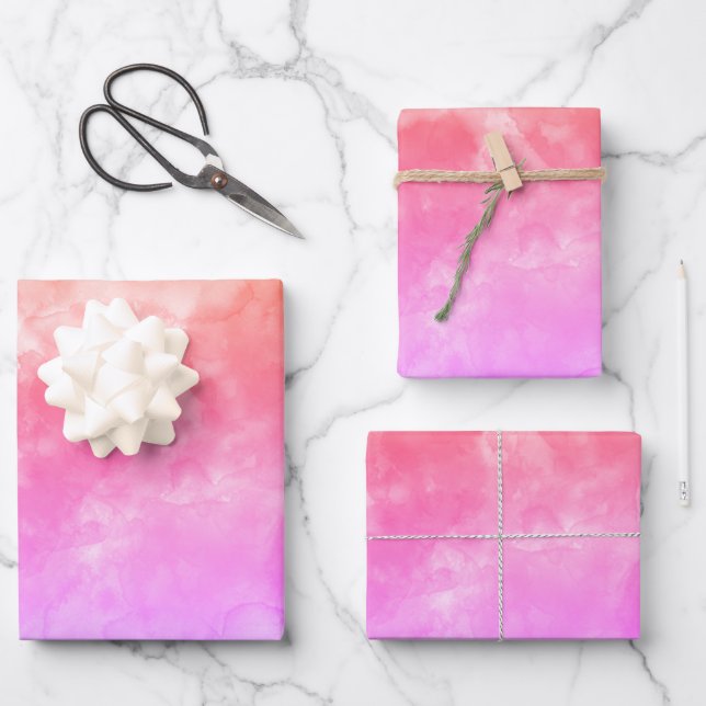 Feuille De Papier Cadeau Orange rose et violet (Recto)