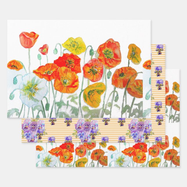 Feuille De Papier Cadeau Orange rouge Motif à fleurs (Lot)