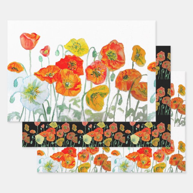 Feuille De Papier Cadeau Orange rouge Motif à fleurs (Lot)