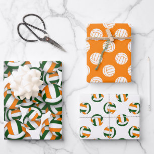 Feuille De Papier Cadeau orange vert 3 pc coordination motifs de volley-bal