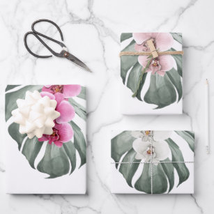 Feuille De Papier Cadeau Orchidées d'aquarelle tropicale exotique