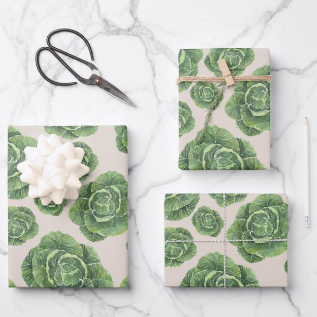 Feuille De Papier Cadeau Organic Green Cabbage Design  (Recto)