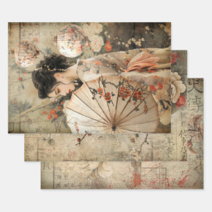 Feuille De Papier Cadeau Oriental Geisha Esthétique Poids Lourd Découpage
