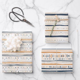 Feuille De Papier Cadeau Originaire Boho marine rouille bandes de terre cui