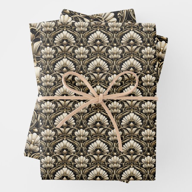 Feuille De Papier Cadeau Ornamental Art Deco – Noir | Decorative Luxe (En situation)