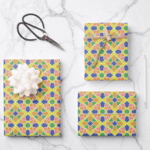 Feuille De Papier Cadeau Ornement de fleurs géométriques Motif coloré