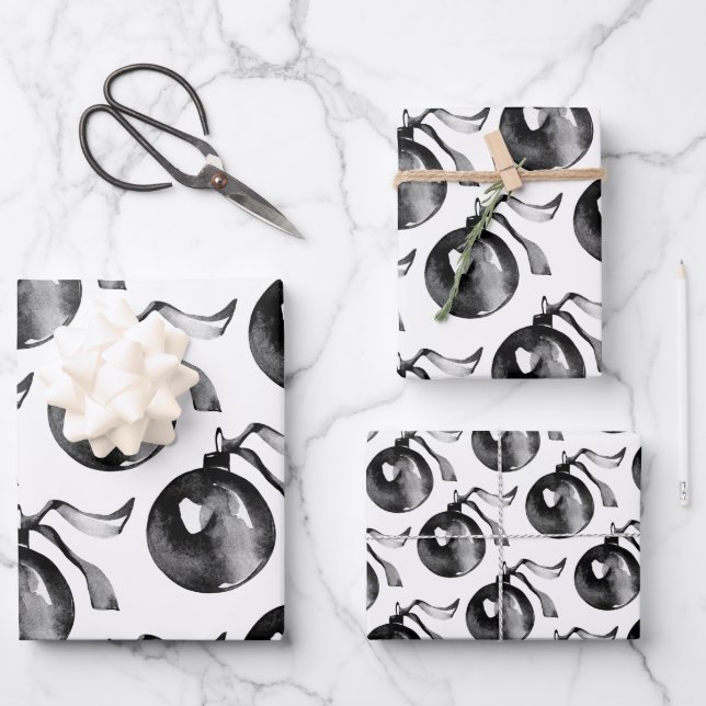Feuille De Papier Cadeau Ornement Et Ruban Blanc Et Noir (Recto)