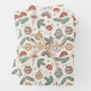 Feuille De Papier Cadeau Ornements de Noël anciens et panneaux de paix