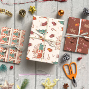 Feuille De Papier Cadeau Ornements de Noël et bonbons ensemble de 3