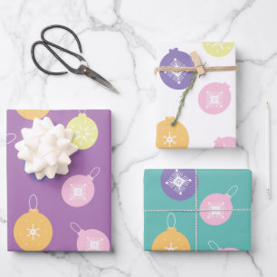 Feuille De Papier Cadeau Ornements de Noël Pastel à Motif de Flocons de Nei