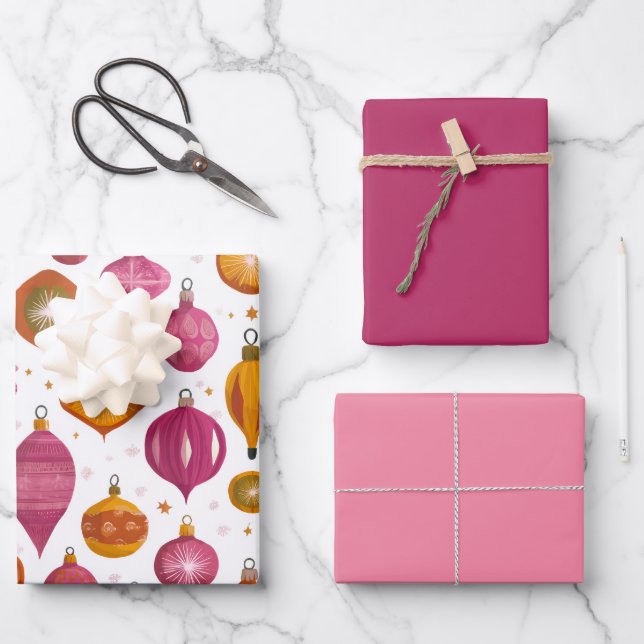 Feuille De Papier Cadeau Ornements de Noël Rétro (Recto)