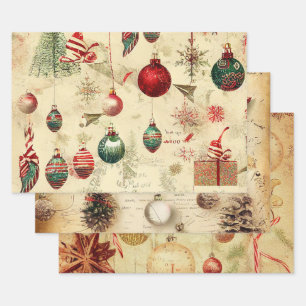 Feuille De Papier Cadeau Ornements de Noël rétro Vintage Pine Cônes