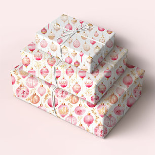 Feuille De Papier Cadeau Ornements de Noël rose et or