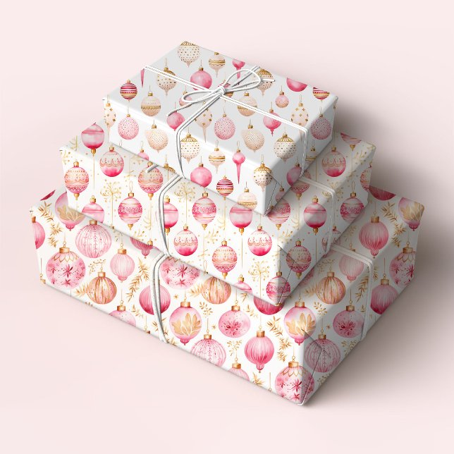 Feuille De Papier Cadeau Ornements de Noël rose et or (Créateur téléchargé)
