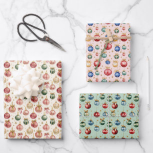 Feuille De Papier Cadeau Ornements de Noël vintage rose vert