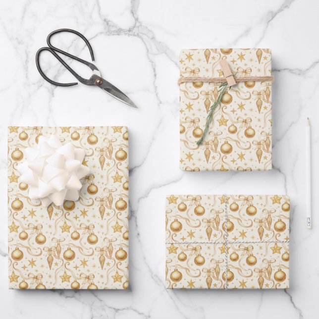 Feuille De Papier Cadeau Ornements dorés Noël vacances (Recto)