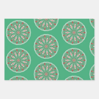Feuille De Papier Cadeau Ornements mandala vintage Rosemaling en bleu-vert