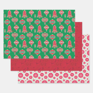 Feuille De Papier Cadeau Ornements Poinsettias Dots de flocon de neige Noël