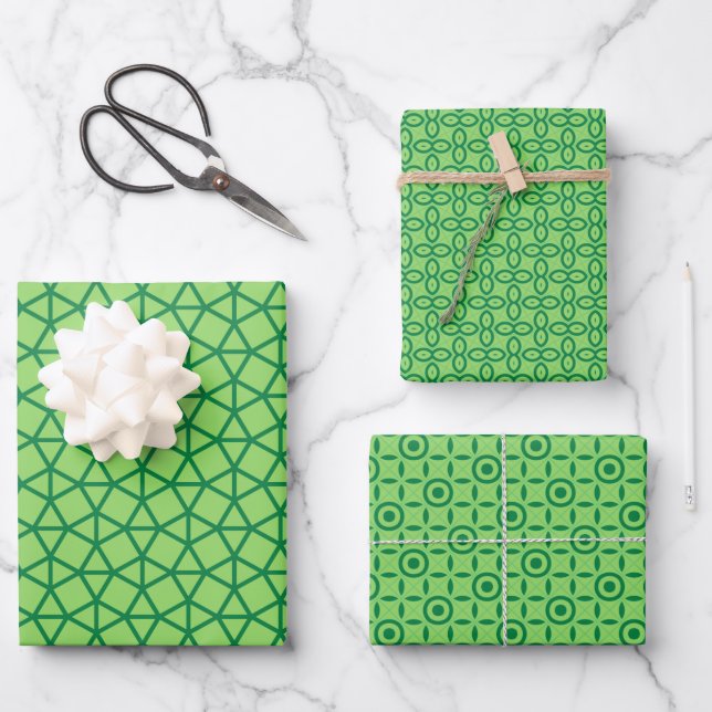Feuille De Papier Cadeau ornements verts simples (Recto)