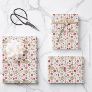 Feuille De Papier Cadeau Ornements vintages Botaniques Fêtes Noël