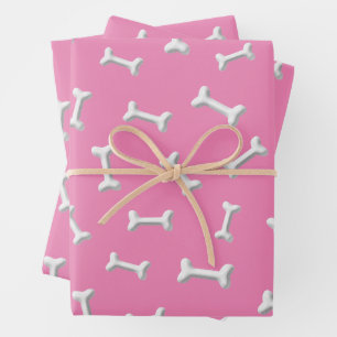 Feuille De Papier Cadeau Os Blancs Sur Fond Rose Personnalisé