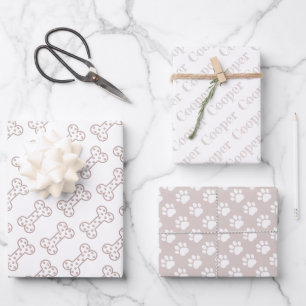 Feuille De Papier Cadeau Os Empreintes de Pattes Mignonnes Os Bones de Chie