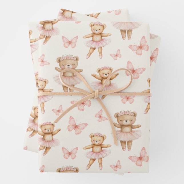 Feuille De Papier Cadeau Ours ballerines mignons (En situation)
