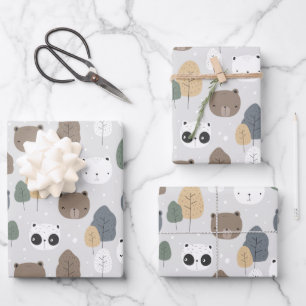 Feuille De Papier Cadeau Ours Dans La Forêt Motif Panda Teddy Ours Polaire