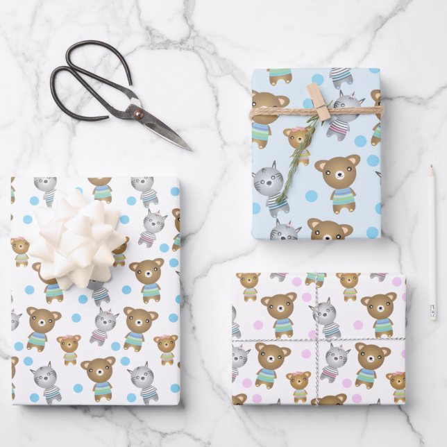 Feuille De Papier Cadeau Ours De Bébé Et Zèbre (Recto)