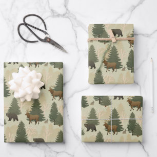 Feuille De Papier Cadeau Ours de forêt du Colorado Elans Lapins Motif de la