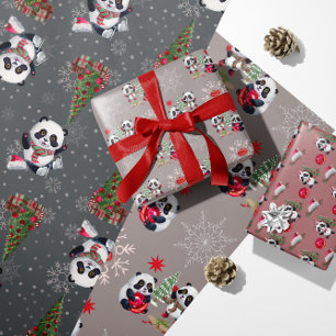 Feuille De Papier Cadeau Ours de panda de Noël Ornements Chapeaux de Père N
