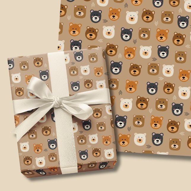 Feuille De Papier Cadeau Ours des bois mignons enfants (Woodland bear cute kids wrapping paper, perfect for birthday and baby showers.)