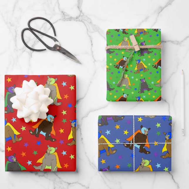 Feuille De Papier Cadeau Ours en Luchador Costumes de lutteurs mexicains (Recto)