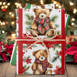 Feuille De Papier Cadeau Ours en peluche Ajouter nom Mignon Noël 3